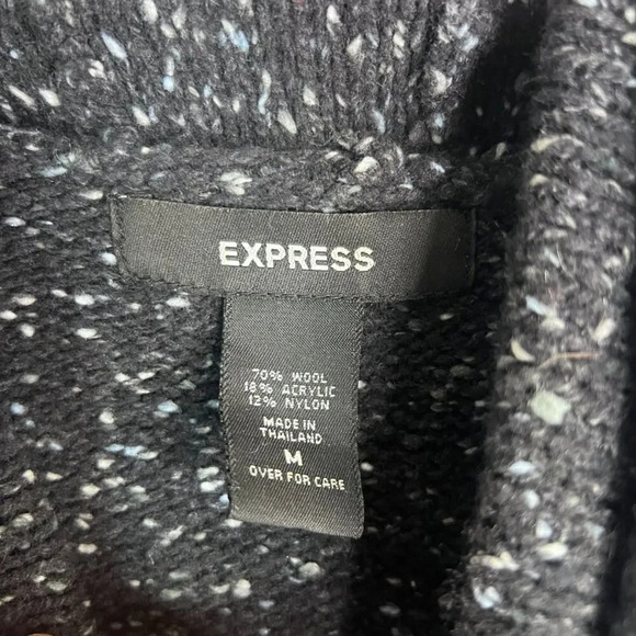 Express Black & White Marled Wool Blend Long Sleeve Turtleneck Sweater Size MD - Picture 6 of 8